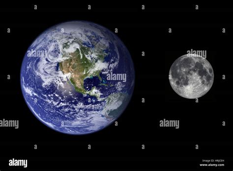 earth  moon size comparison stock photo alamy