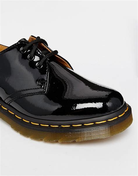 dr martens dr martens  classic black patent flat shoes  asos