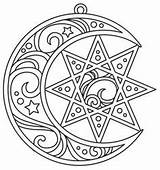 Pages Coloring Star Moon Pentacle Adult Pentagram Swirly Mandala Embroidery Wiccan Template Adults Visit Urbanthreads Choose Board Sheets sketch template