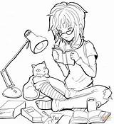 Coloring Pages Cat Reading Anime Girl Girls Printable Manga Color Drawing Chat Popular sketch template
