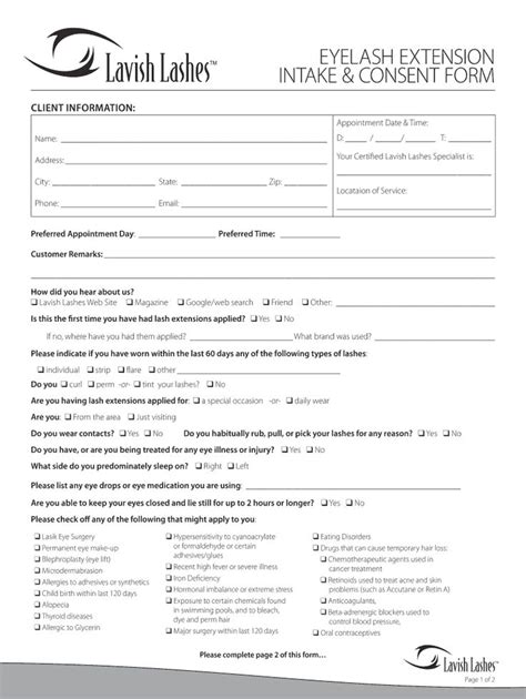 Eyelash Extension Consultation Form Template Fill Online Printable