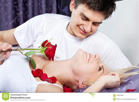 Happy Couple Bed Stock Image Image Of Laugh Relationship