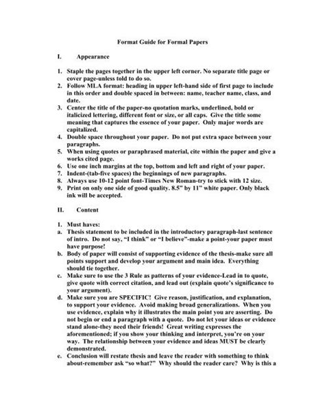 format guide  formal papers  appearance  staple  pages
