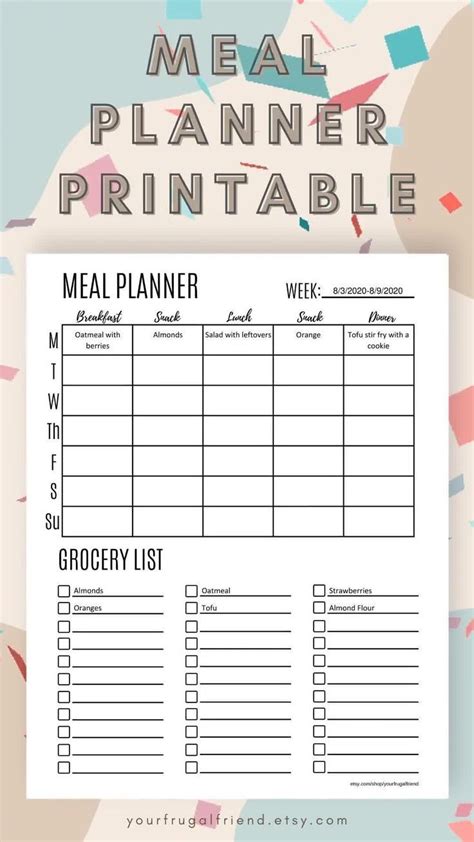 grocery list printable meal planner printable grocery etsy