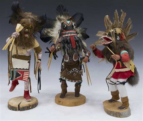 3 Signed Native American Kachina Dolls M Hobbs