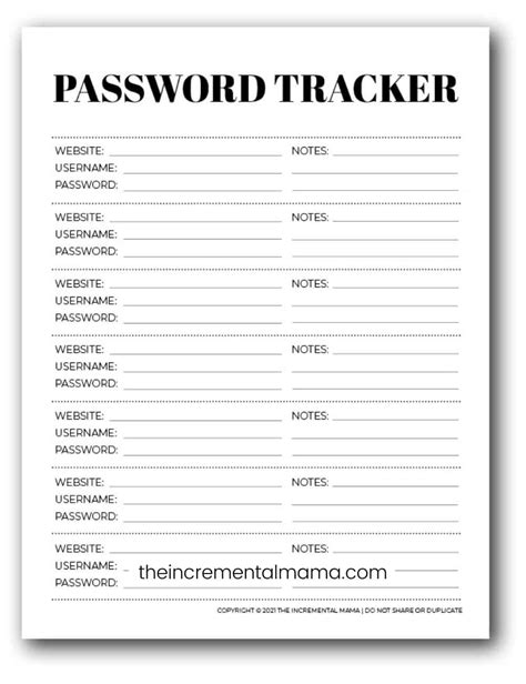fillable printable password template