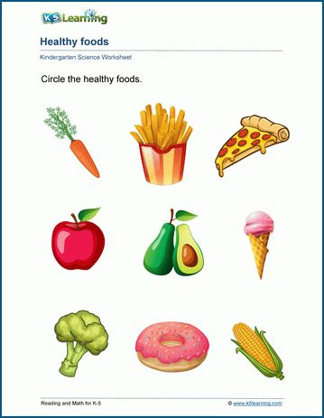 kindergarten food  nutrition worksheets  learning