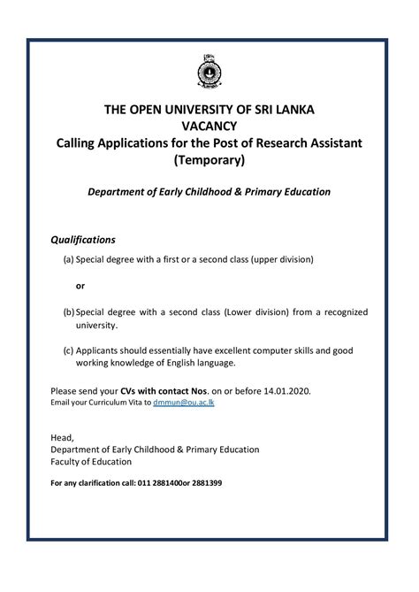 research assistant  open university  sri lanka
