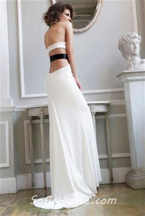 sexy sheath halter side cut out backless long black white