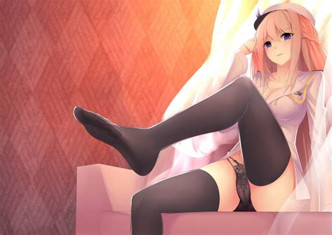 Wallpaper Long Hair Anime Girls Sitting Stockings