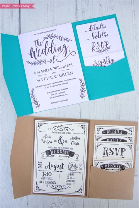 pocket wedding invitation template diy svg  print press print party