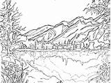 Mountain Scenery Scene Drawing Coloring Pages Printable Colouring Adults Beautiful Winter Getdrawings sketch template
