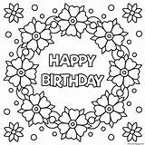 Birthday Happy Coloring Pages Wreath Printable Floral sketch template