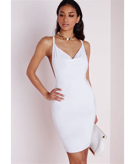 missguided slinky cowl front bodycon dress white lyst