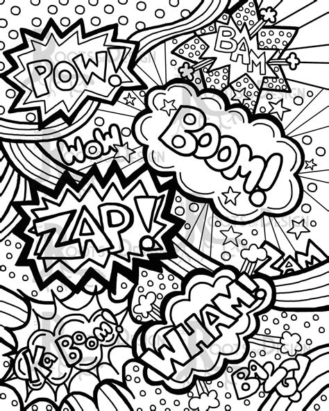 instant  coloring page comic book words  rootsdesign