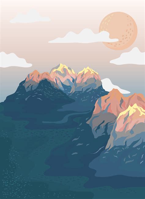 painted mountain view landscape illustration   vectors