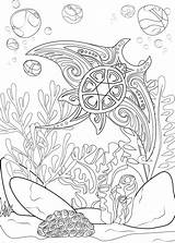 Raie Coloring Ray Manta Colorare Wasserwelten Disegni Adulti Algae Erwachsene Malbuch Zentangle Mondes Aquatiques Justcolor Mundos Underwater Univers Mandalas Coloriages sketch template