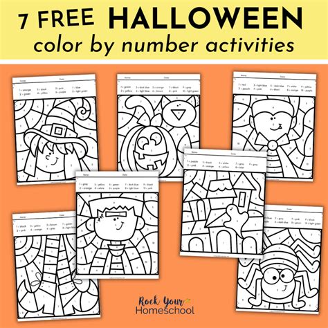 halloween color  number printables rock  homeschool