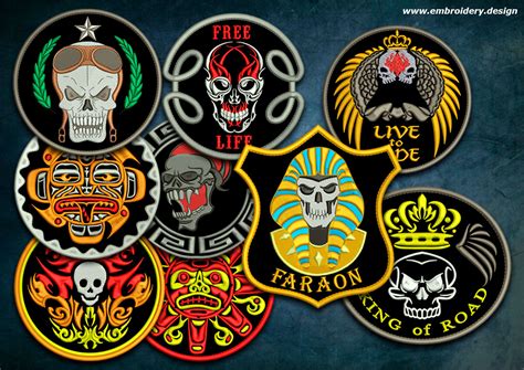 biker patches set embroidery design