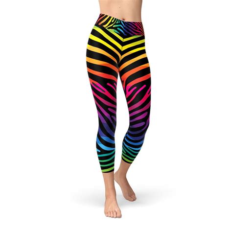 Rainbow Zebra High Waist Yoga Capri Leggings For Women Etsy Womens