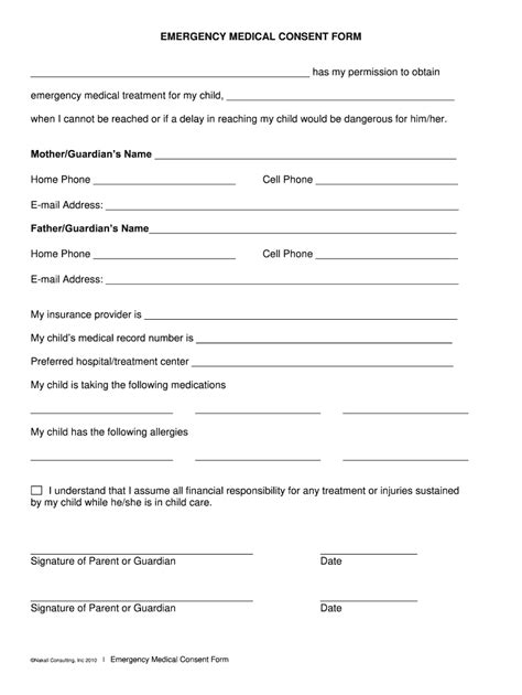 printable medical consent form  minor  parents   fill
