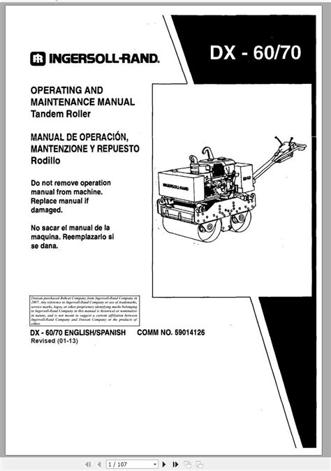 ingersoll rand light compaction dx  parts manual operating  maintenance manual