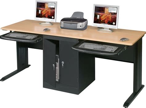 balt lx  double workstation   wide locking cpu holder teak  furniture office