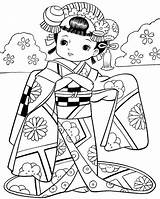 Japonesas Coloring Meninas Geisha Japonesa Riscos Gueixa Japon Muñecas Japones Livro Menininhas Bonecas álbumes Princesas Rabiscos Nil sketch template