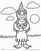 Coloring Pages Native American Girl Worksheets Indian Color Thanksgiving Preschool People Education Pilgrims Choose Board Indiaan Girls Afkomstig Van sketch template