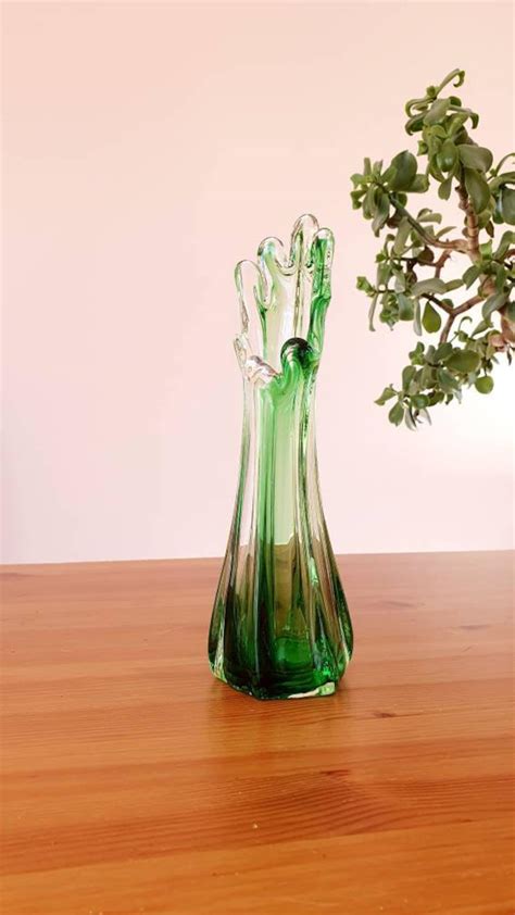 Vintage Green Murano Glass Vase Art Glass Etsy