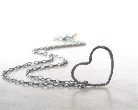 silver heart necklace floating heart pendant necklace