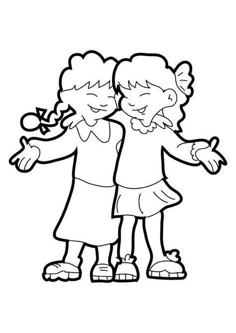 girls hugging  friendship day coloring page coloring sky