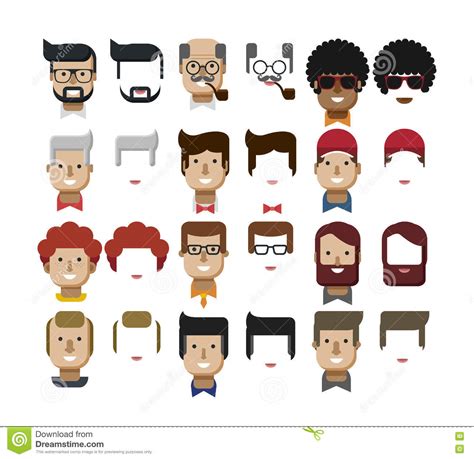 Illustration Set Avatars Male Faces Design Elements Hairstyles Stock