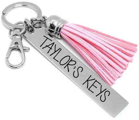 personalized key chain name key chain pink leather tassel