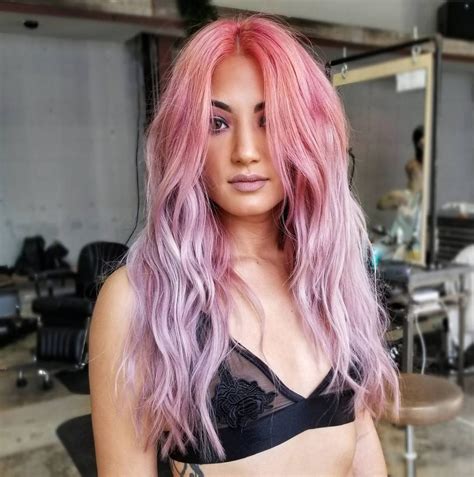Wavy Long Layered Cut With Messy Beach Texture And Pink To Purple Ombre
