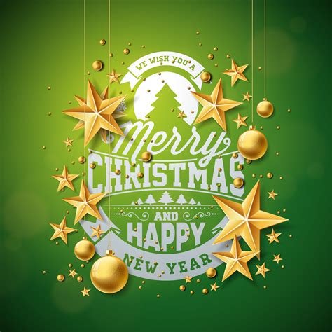 merry christmas illustration  gold glass ornaments  vector