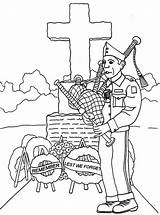 Coloring Veteran Cemetary Remembrance Veterans Bagpipe Playing Pages Celebrating Soldier sketch template