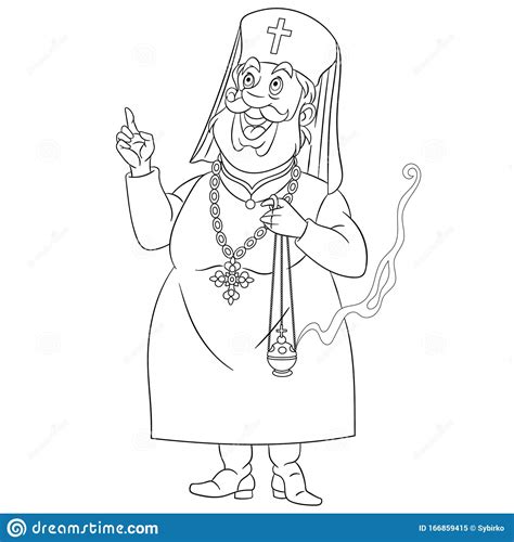 coloring page   bearded priest stock vector illustration