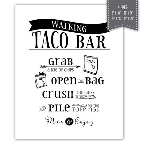 printable walking taco bar sign printable word searches