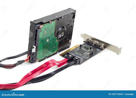 hard disk drive  disk array controller card  cables stock image