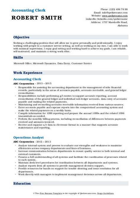 accounting clerk resume samples qwikresume