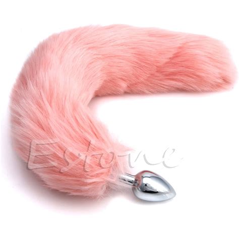 35cm Romance Adult Love Product Pink Fox Tail Butt Metal Plug Anal Sex
