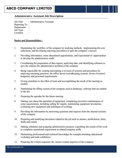 sample  office assistant job description template executive