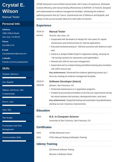 manual tester resume sample    levels