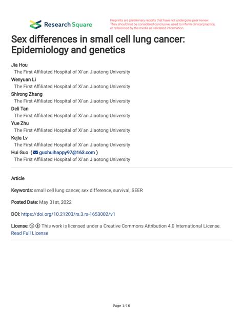 Pdf Sex Differences In Small Cell Lung Cancer Epidemiology And Genetics