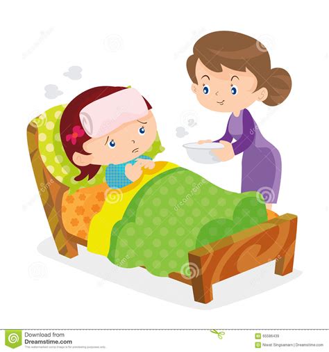 cute girls take care of sick mother stock vector image 65586439