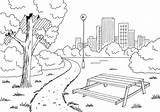 Walkway Pedestrian Park Clip Sketch Vector Illustrations Landscape sketch template