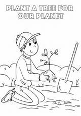 Coloring Tree Plant Pages Planet Drawing Kids Planting Arbor Printable Earth Seedling Boy Afforestation Need Through sketch template