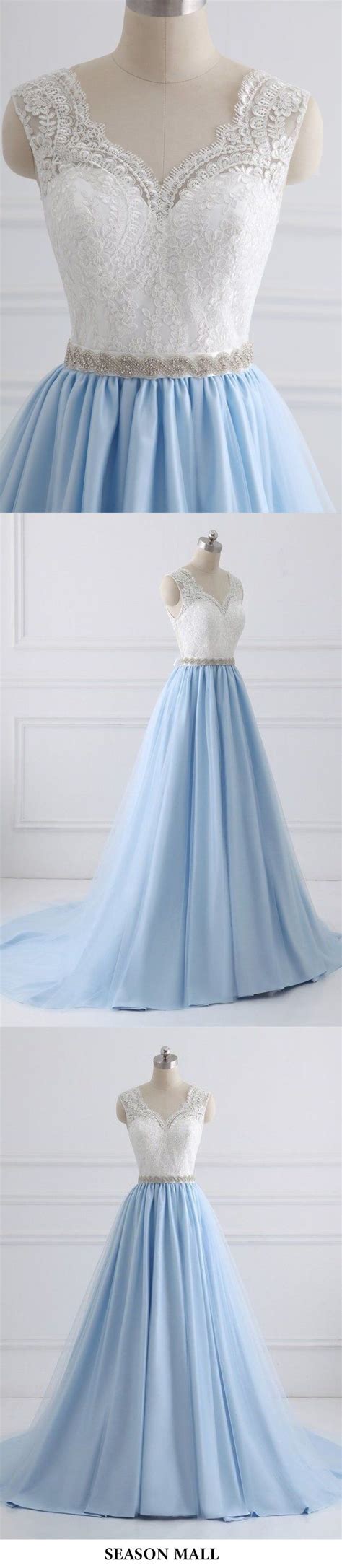 neck lace top sky blue skirt cheap sweetheart tulle satin prom dresses  sash blue