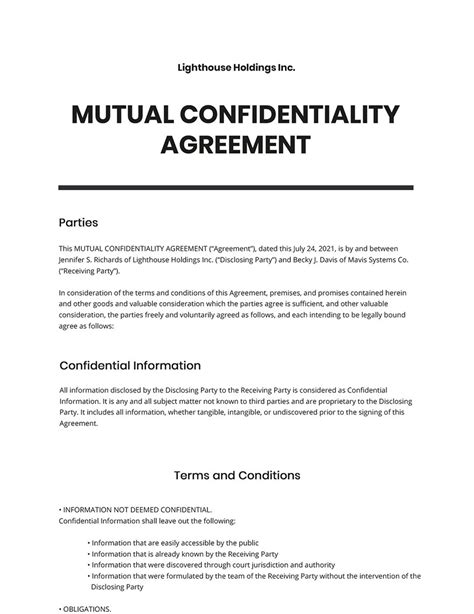 mutual agreements templates format   templatenet
